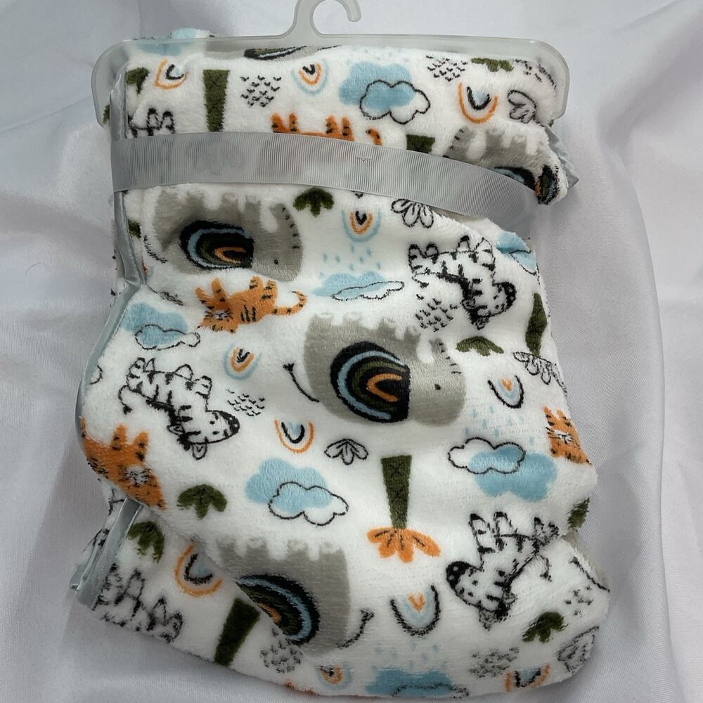 Cribmates Baby Blanket White Gray Satin Jungle Zoo Safari Animal Elephant Zebra - Picture 3 of 4